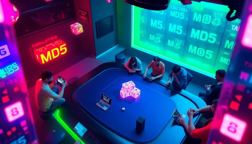 Exciting online gaming scene showcasing Tài Xỉu MD5 at https://taixiumd5.world with vibrant dice and engaging players.
