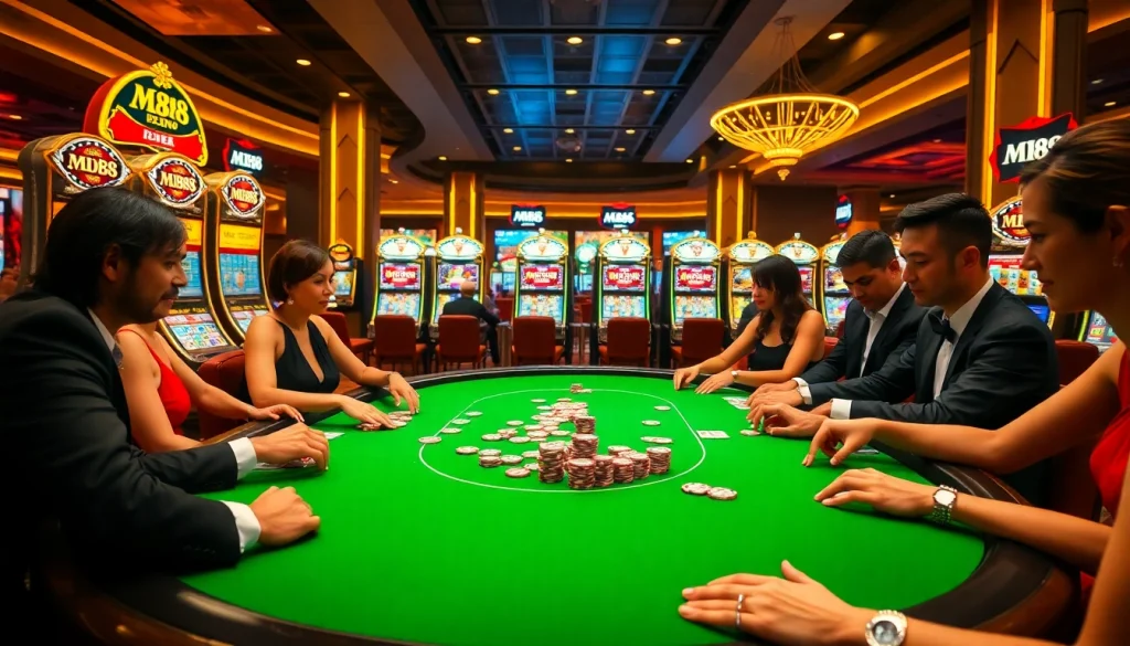 Experience the thrill of MM88 with vibrant poker games and luxurious casino visuals.