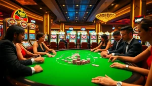 Experience the thrill of MM88 with vibrant poker games and luxurious casino visuals.