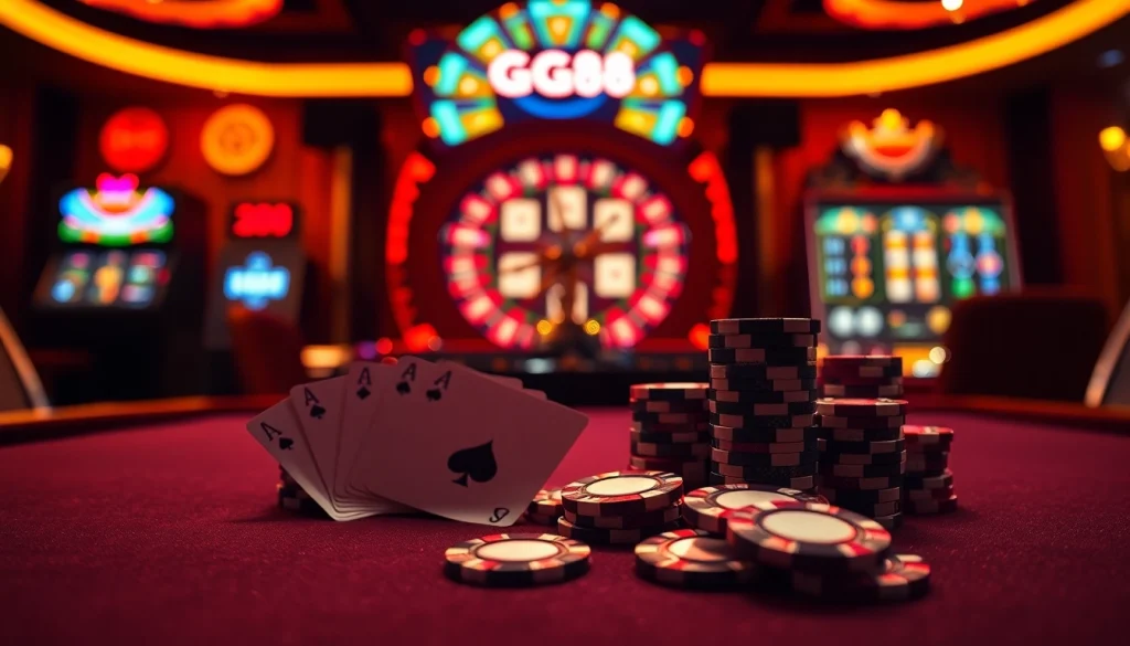 Experience the thrill of winning at GG88's luxurious casino games with vibrant poker tables and exciting slots.