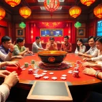 Xóc đĩa game setup with players, betting coins, and vibrant atmosphere.