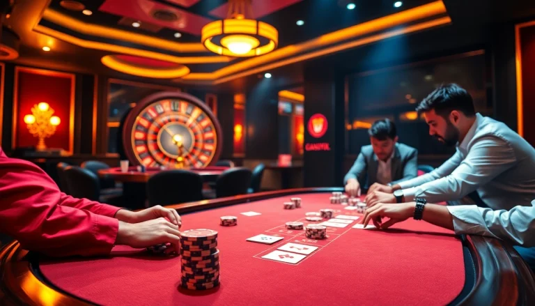 An engaging poker game scene showcasing lively players and casino elements with an online twist related to https://gg88.work/.
