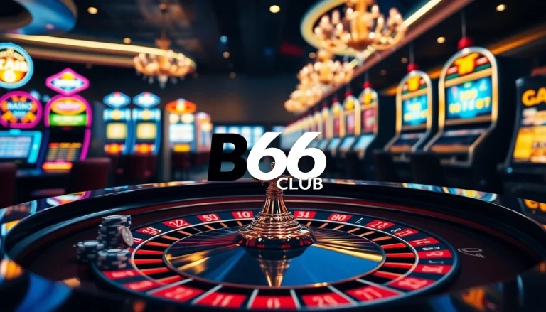 Experience the thrill of gaming at B66 CLUB with vibrant roulette and dazzling casino decor.
