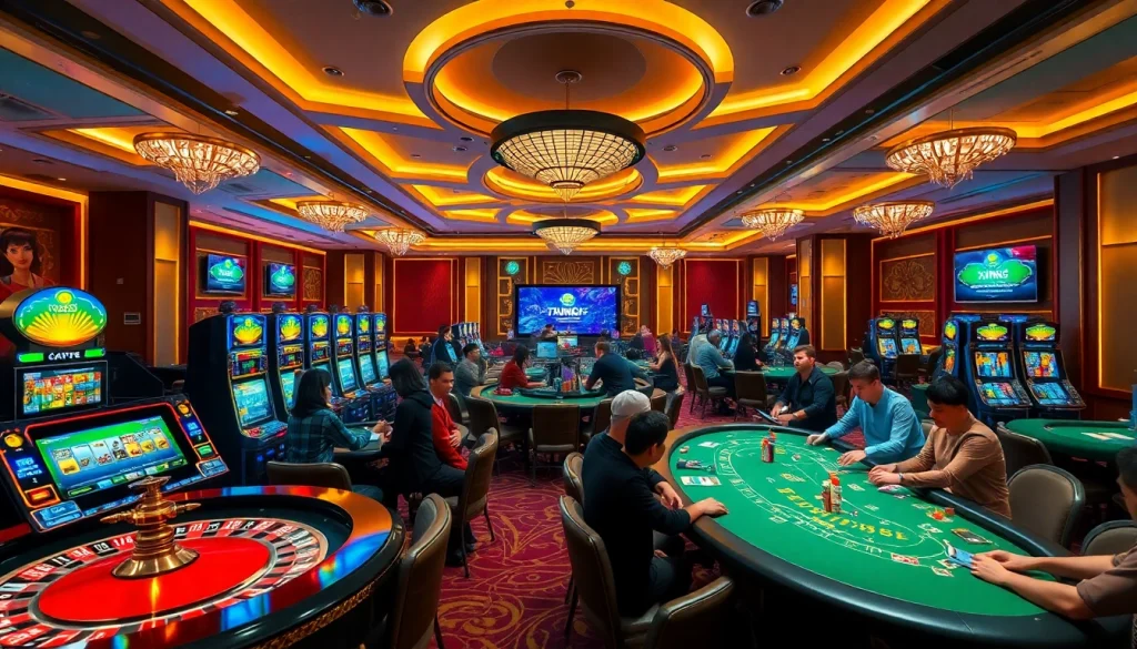Engaging players at the vibrant trang chủ xin88 online casino, showcasing exciting games and luxury.