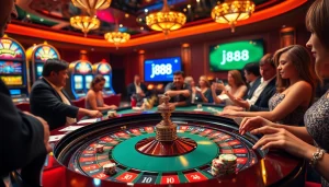 Experience the thrill of online gaming at j88.com with dynamic casino tables and players in action.