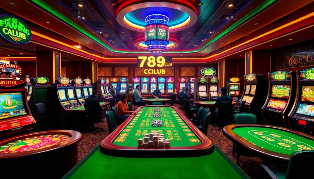 Players enjoying thrilling games at 789CLUB online casino with vibrant ambiance and luxurious details.