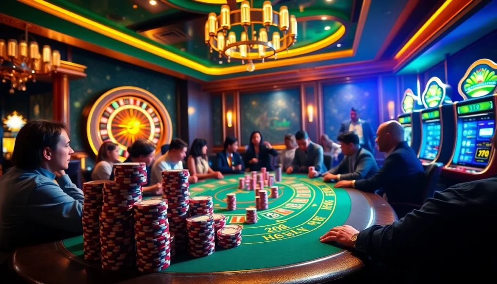 Players engaging at a casino poker table, capturing the excitement of 789K betting strategies.