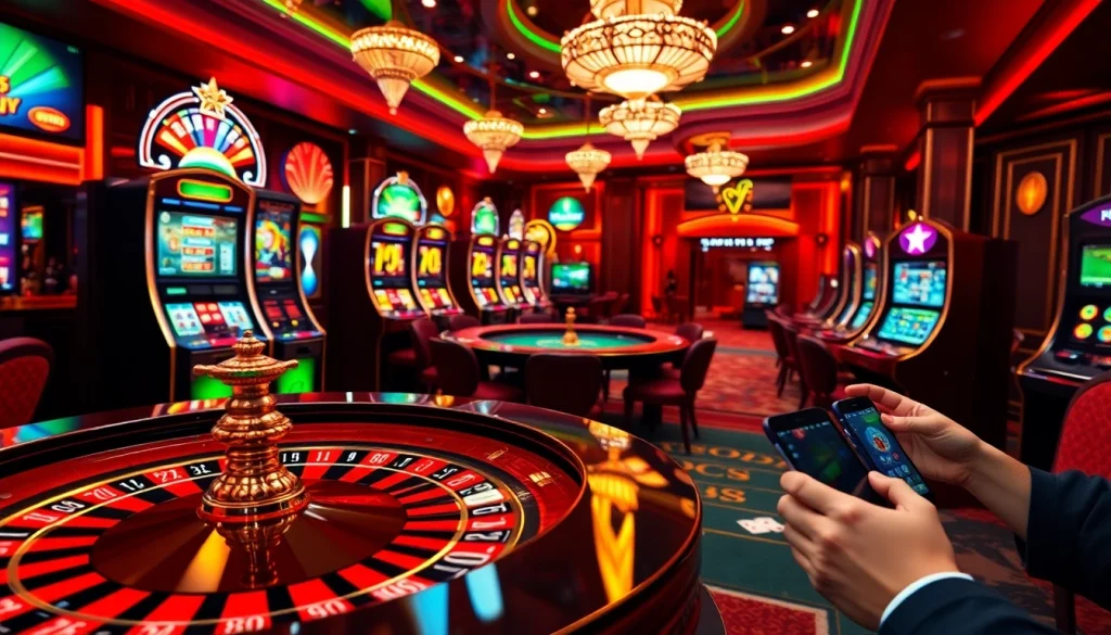 Engaging online gambling scene showcasing 69vn.gb.net with vibrant tables, slot machines, and interactive interfaces.