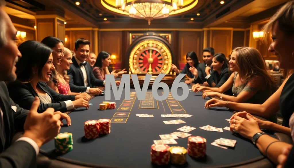 Players at the MV66 casino blackjack table engaging in high-stakes action with chips and cards.