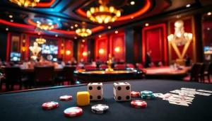 Experience thrill at an lc88 casino table with vibrant poker chips and roulette wheel.