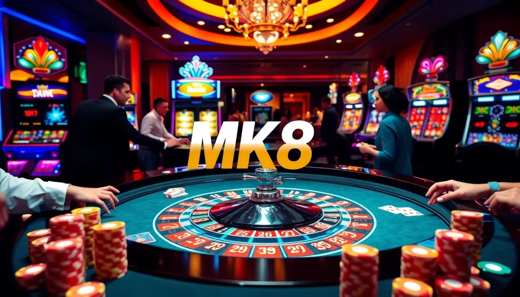 Players engaging at the MK8 casino, showcasing vibrant roulette and poker action.
