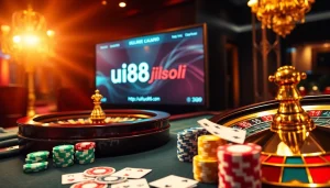 Experience thrilling gambling at https://uu88joli.com/ with vibrant casino tables and poker chips.