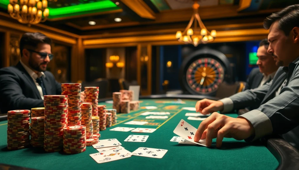 Experience high-stakes poker action at 98win's luxurious casino table with professional players.