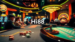 Experience thrilling gameplay at Hi88 with vibrant casino tables and engaging slot machines.