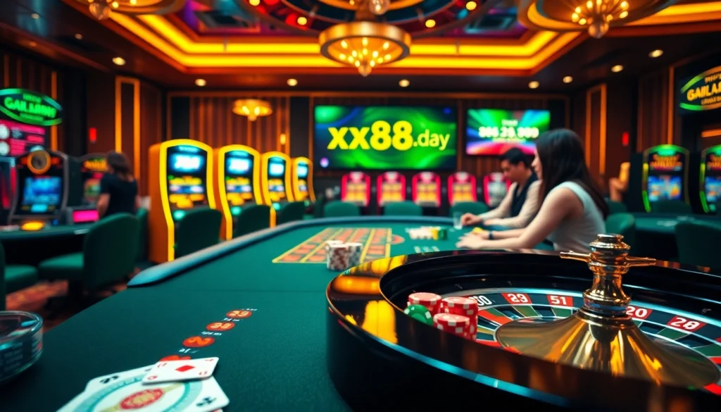 Experience the excitement of gambling at https://xx88.day/ with engaging casino tables and glowing slot machines.