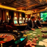Experience the thrill of gaming at Luckywin casino with players enjoying Roulette and Blackjack tables.