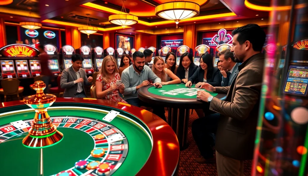 Experience thrilling gameplay at win55 with vibrant casino tables and excited players.