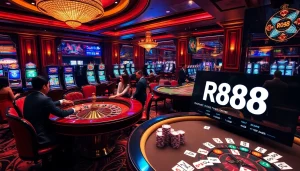 Experience high-stakes gaming at RR88 with vibrant casino tables and thrilling slot machines.