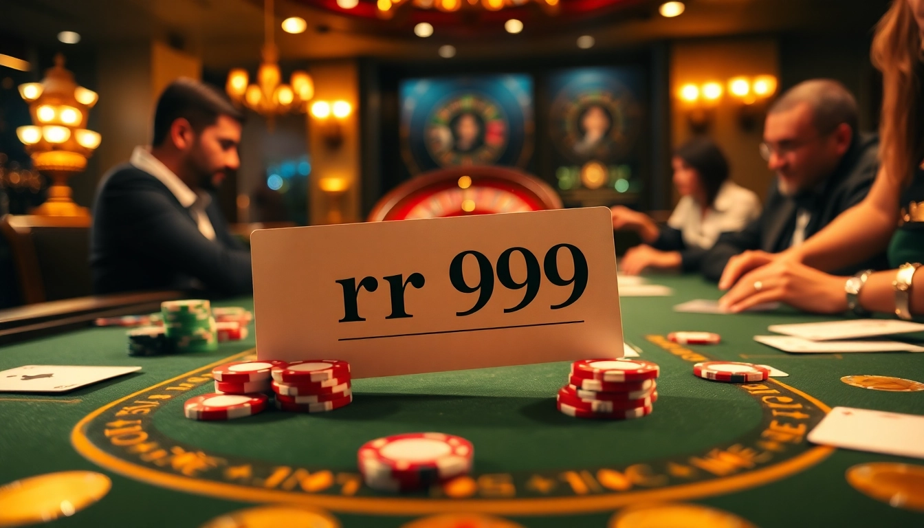 Engage in high-stakes gameplay at an rr99 casino table featuring luxurious poker chips and cards.