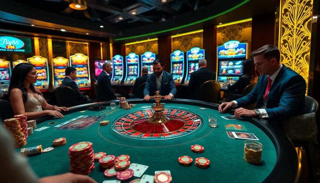 Experience the thrill of Fly88 with elegant casino tables and exciting gaming action.