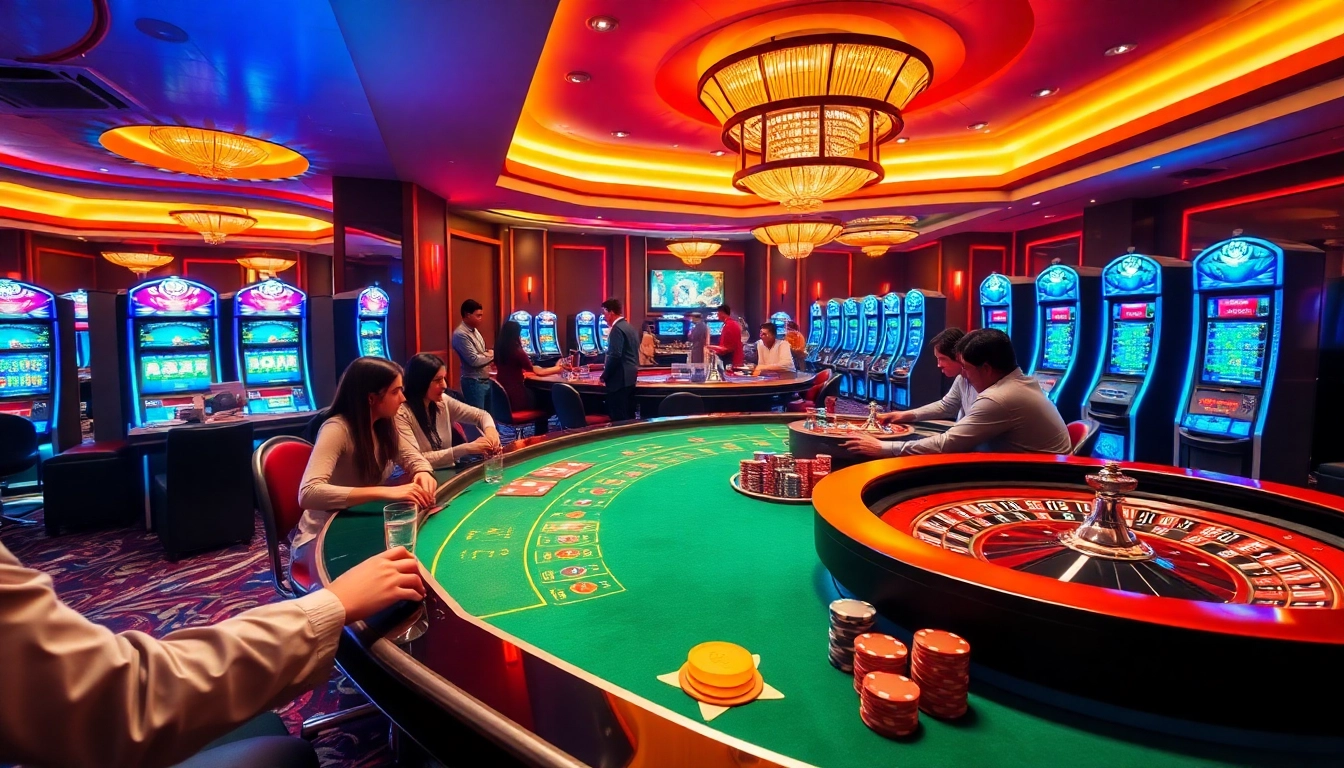 Experience thrilling kuwin gameplay at luxury casino tables with vibrant poker chips and slot machines.