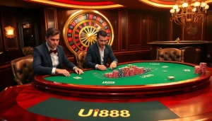 Winning at UU88 casino with vibrant poker chips and elegant players at the table.