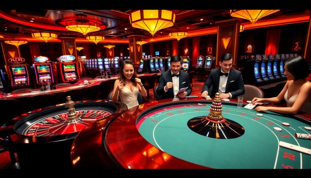 RR88 players engaged in an exciting casino game, showcasing high stakes and thrilling gambling atmosphere.