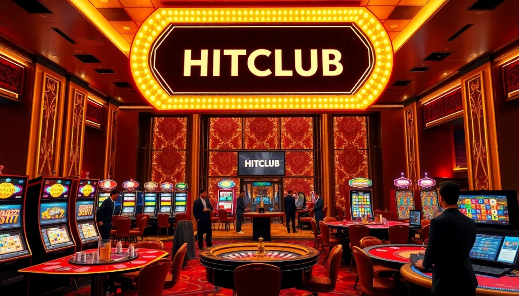 HITCLUB players enjoying a thrilling casino experience at a lavish gaming environment