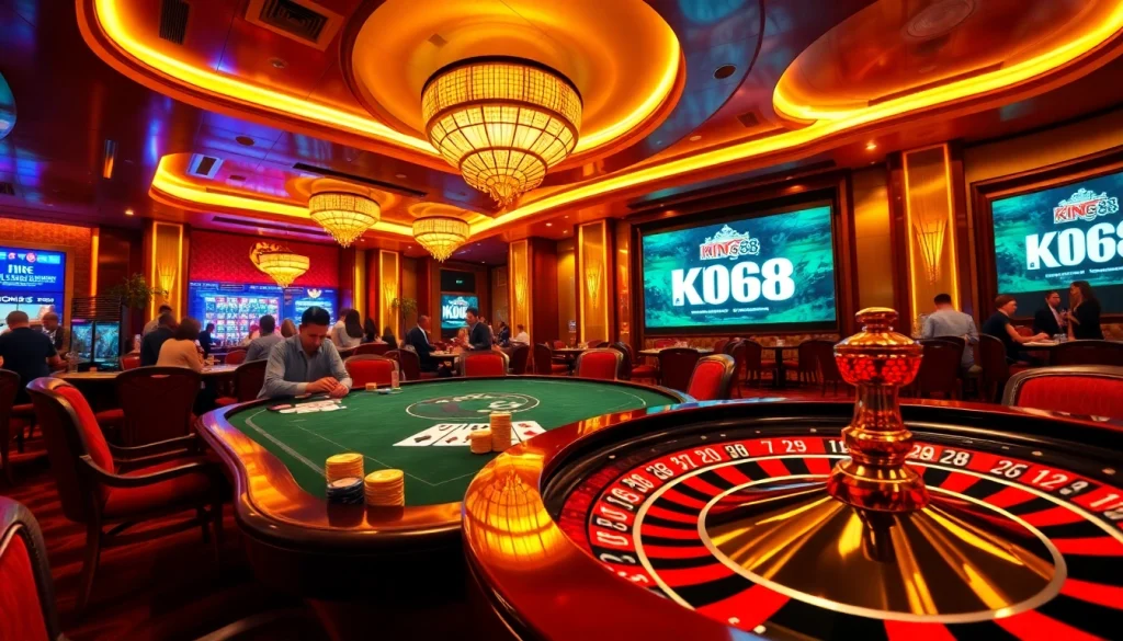 Experience the thrill of King 88 casino with vibrant gaming tables and engaging players.