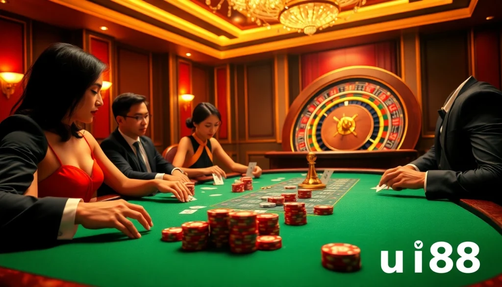Experience thrilling gameplay with uu88 at a luxurious casino poker table.