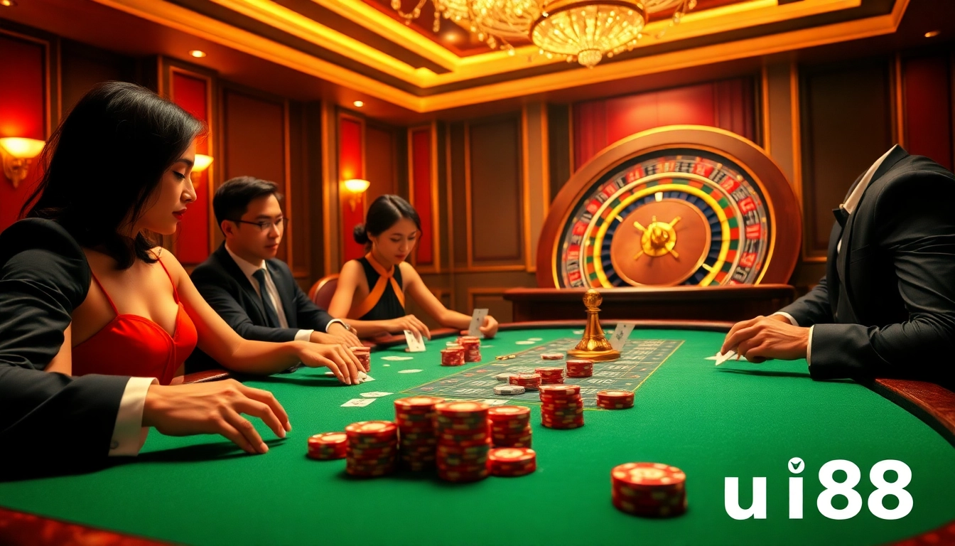 Experience thrilling gameplay with uu88 at a luxurious casino poker table.