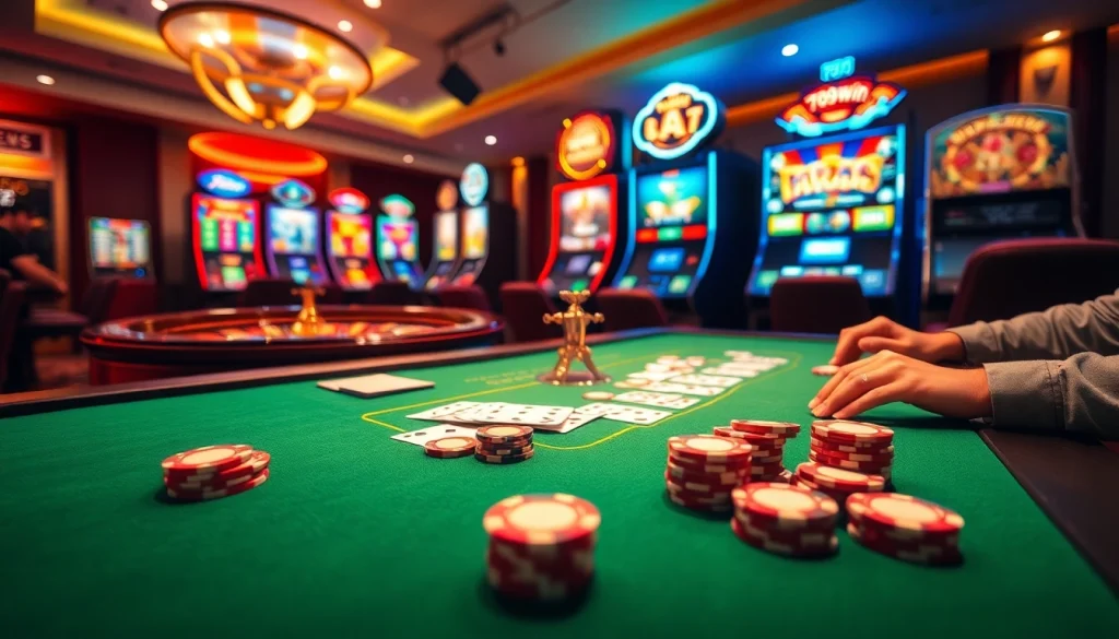 Exciting casino action at 789win with vibrant gaming tables and slot machines.