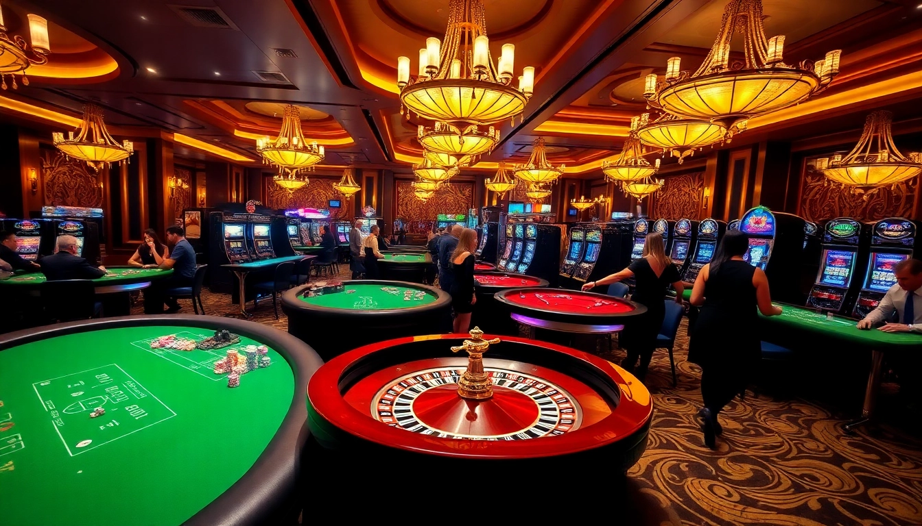 Engaging casino experience at dom88.us.com with players, poker chips, and roulette tables.