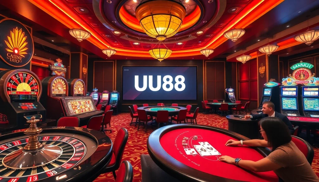 Engage with unique casino gameplay at UU88 with vibrant slot machines and poker tables.