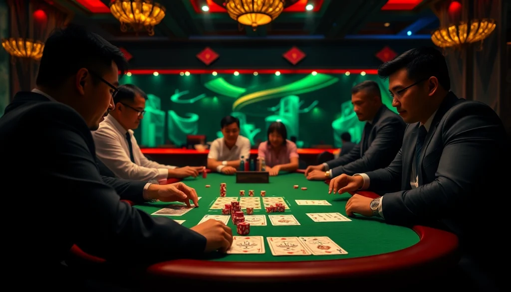Tai xỉu md5 gambling table in a luxurious casino, showcasing players and betting excitement.