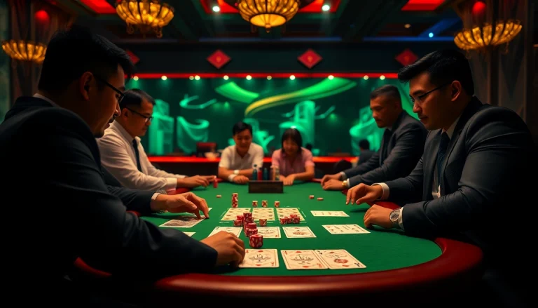 Tai xỉu md5 gambling table in a luxurious casino, showcasing players and betting excitement.
