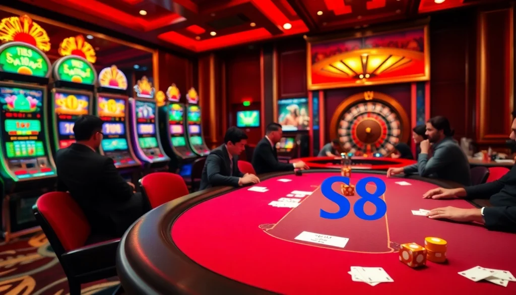 Players engaging in strategic bets at the S8 casino table, showcasing excitement and luxury.