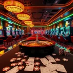 Experience high-stakes gaming at Luckywin casino with a vibrant roulette wheel and colorful poker chips.