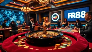 Players engaging at the RR88 casino table, showcasing excitement in a vibrant environment.
