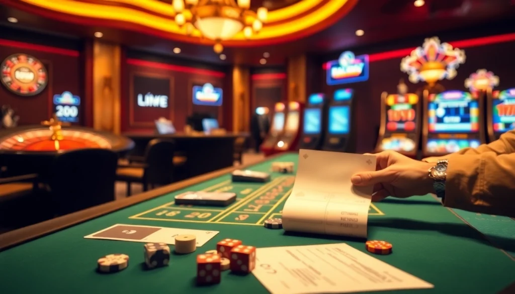 Engage in soi cầu lô kép while betting at a luxurious casino table filled with vibrant chips and cards.