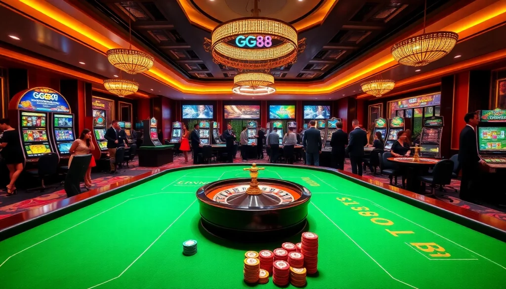 Experience the thrill of GG88 with vibrant casino tables, chips, and digital interfaces.