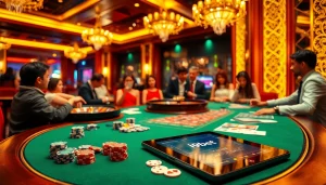 Experience the thrill of betting at trang chủ i9bet with luxurious casino elements like poker chips and roulette wheels.
