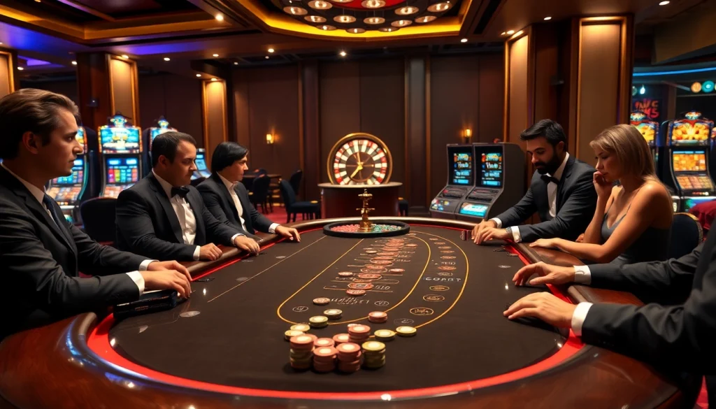 Engaging gameplay at an S8-themed poker table in a vibrant, upscale casino scene.
