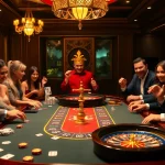 Players enjoying thrilling games at the mb66-themed casino table in a vibrant ambiance.