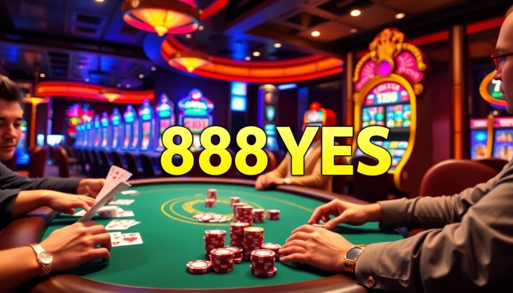 Players at a poker table expressing excitement while betting at 888YES casino.