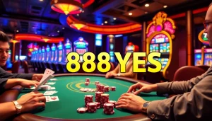 Players at a poker table expressing excitement while betting at 888YES casino.