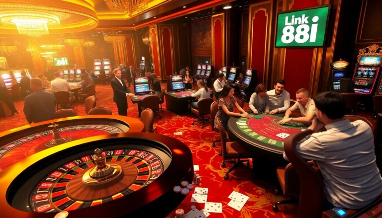 Engage with the thrilling atmosphere of link 88i at a luxurious casino showcasing diverse gambling activities.