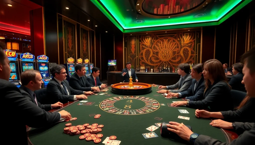 Players engaging in thrilling ABC8 casino games with colorful chips and cards.
