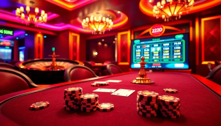 Experience the thrill of poker with 222BD's luxurious gaming setup and vibrant atmosphere.