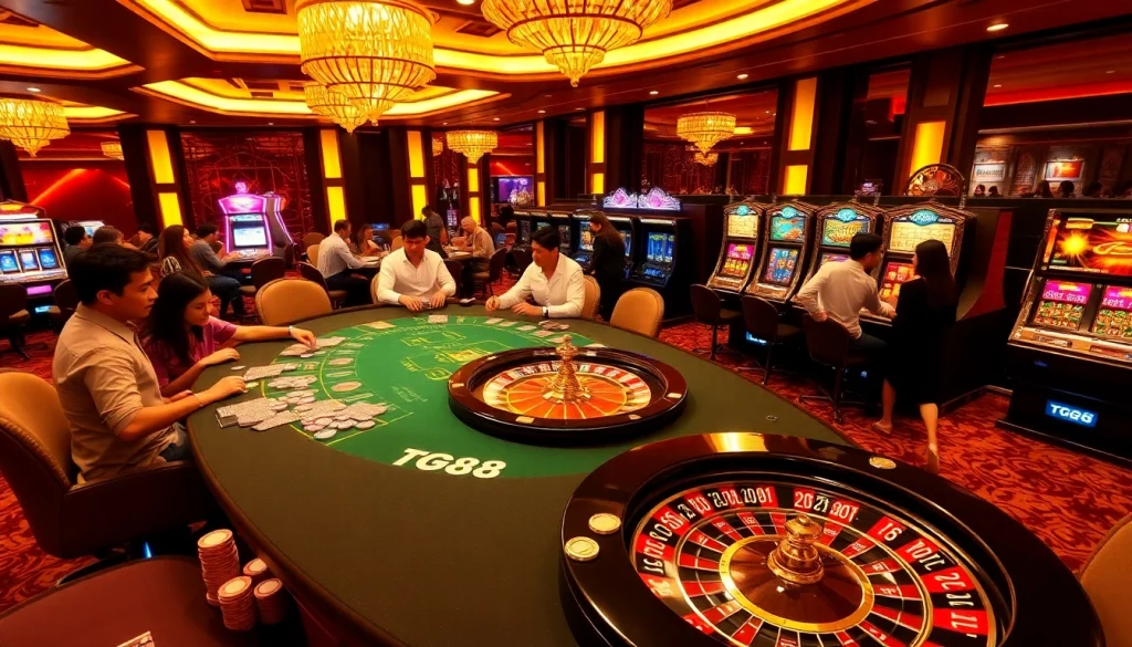 Players enjoying an engaging gambling experience at TG88 casino table with vibrant games.